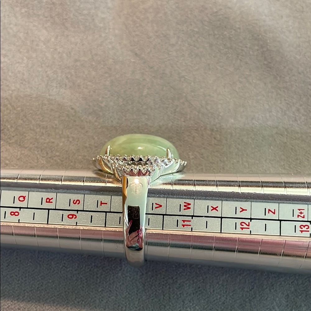 Green and Silver Prehnite Solitaire Ring